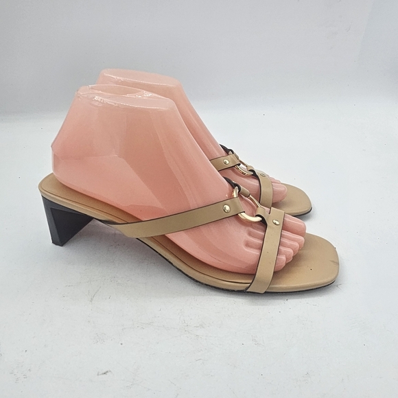 Tory Burch Ring Heel Sandal Leather Block Heel Cantucci Tan Size 8 - Picture 9 of 12